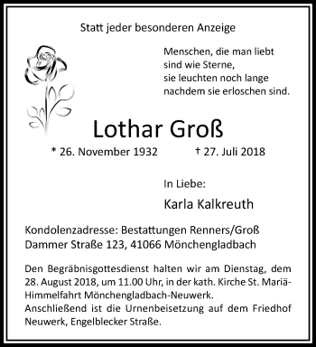 Traueranzeige von Lothar Groß von trauer.extra-tipp-moenchengladbach.de