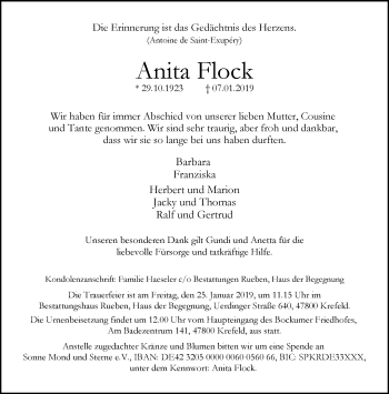 Traueranzeige von Anita Flock von trauer.mein.krefeld.de