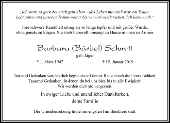 Traueranzeige von Barbara Schmitt von trauer.extra-tipp-moenchengladbach.de