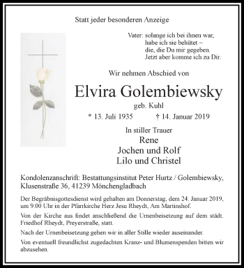 Traueranzeige von Elvira Golembiewsky von trauer.extra-tipp-moenchengladbach.de