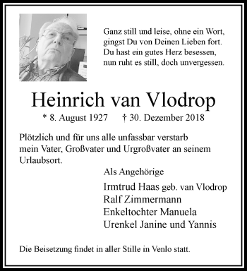 Traueranzeige von Heinrich van Vlodrop von trauer.extra-tipp-moenchengladbach.de