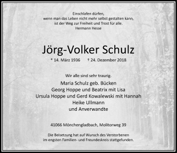 Traueranzeige von Jörg-Volker Schulz von trauer.extra-tipp-moenchengladbach.de