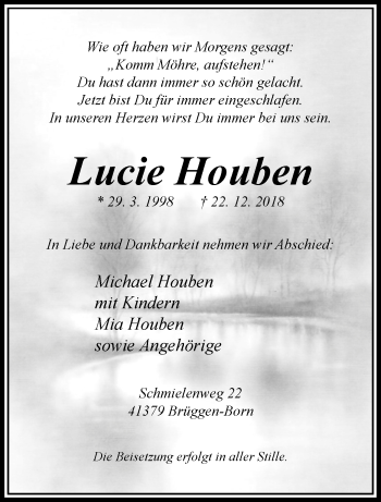 Traueranzeige von Lucie Houben von trauer.extra-tipp-moenchengladbach.de