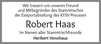 Traueranzeige von Robert Haas von trauer.mein.krefeld.de