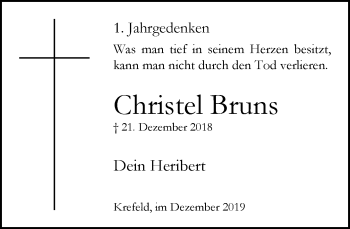 Traueranzeige von Christel Bruns von trauer.mein.krefeld.de