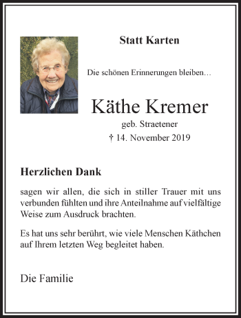 Traueranzeige von Käthe Kremer von trauer.extra-tipp-moenchengladbach.de