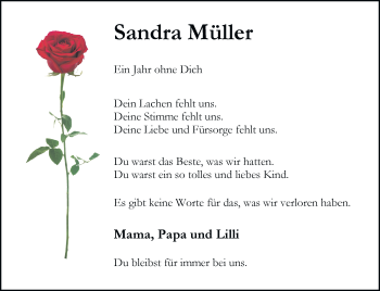 Traueranzeige von Sandra Müller von trauer.stadt-panorame.de