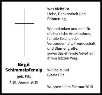 Traueranzeige von Birgit Schimmelpfennig von trauer.wuppertaler-rundschau.de