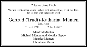 Traueranzeige von Gertrud Katharina Münten von trauer.extra-tipp-moenchengladbach.de