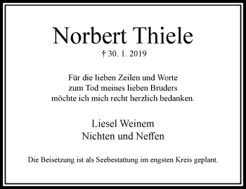 Traueranzeige von Norbert Thiele von trauer.duesseldorfer-anzeiger.de