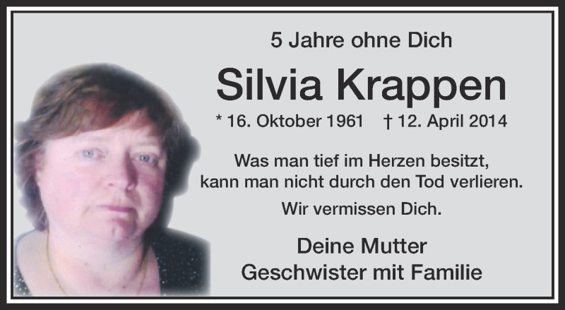  Traueranzeige für Silvia Krappen vom 14.04.2019 aus trauer.extra-tipp-moenchengladbach.de