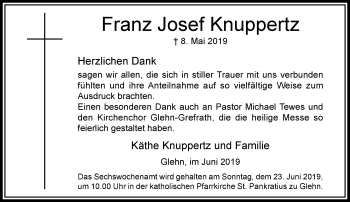 Traueranzeige von Franz Josef Knuppertz von trauer.extra-tipp-moenchengladbach.de