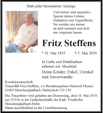 Traueranzeige von Fritz Steffens von trauer.extra-tipp-moenchengladbach.de