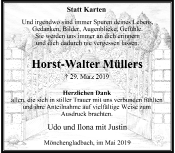 Traueranzeige von Horst-Walter Müllers von trauer.extra-tipp-moenchengladbach.de