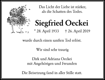 Traueranzeige von Siegfried Oeckei von trauer.wuppertaler-rundschau.de