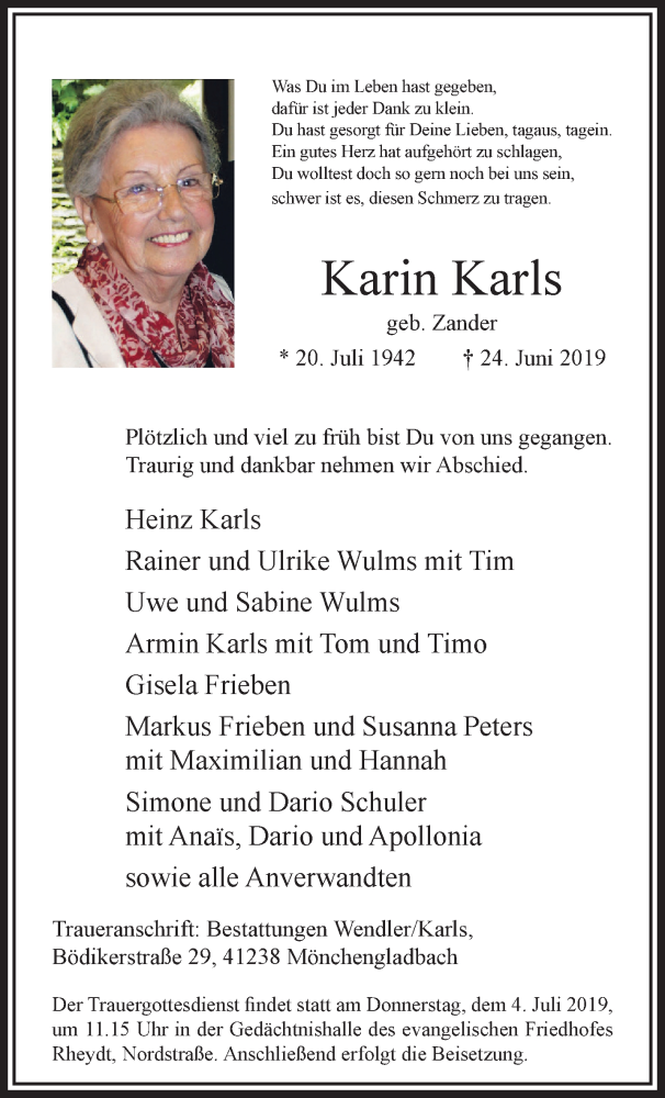  Traueranzeige für Karin Karls vom 30.06.2019 aus trauer.extra-tipp-moenchengladbach.de
