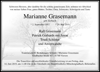 Traueranzeige von Marianne Grasemann von trauer.extra-tipp-moenchengladbach.de