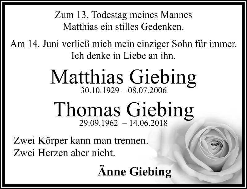  Traueranzeige für Matthias und Thomas Giebing vom 16.06.2019 aus trauer.mein.krefeld.de