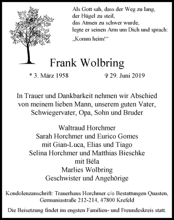 Traueranzeige von Frank Wolbring von trauer.mein.krefeld.de