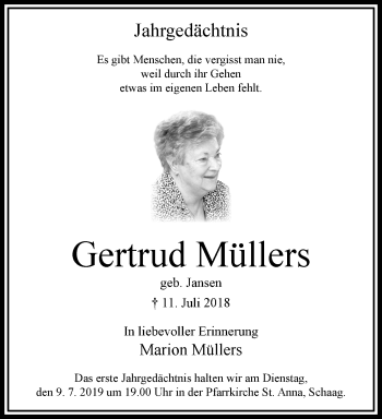 Traueranzeige von Gertrud Müllers von trauer.extra-tipp-moenchengladbach.de