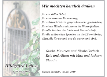 Traueranzeige von Hildegard Leiwe von trauer.extra-tipp-moenchengladbach.de