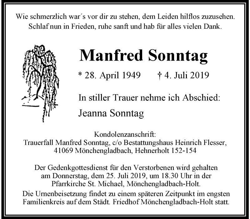  Traueranzeige für Manfred Sonntag vom 21.07.2019 aus trauer.extra-tipp-moenchengladbach.de