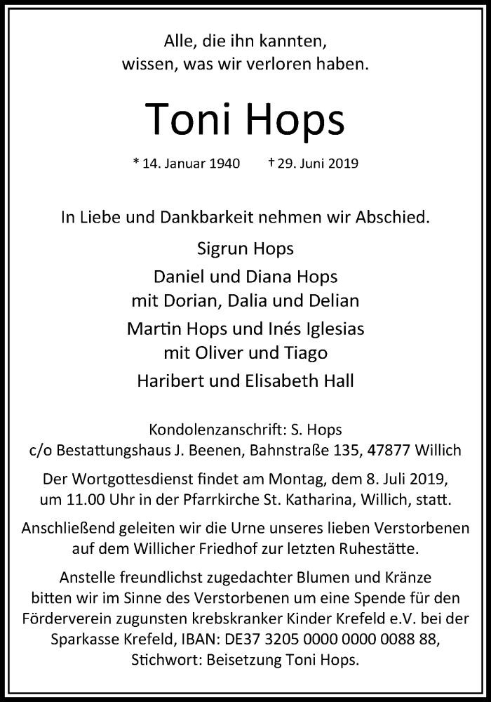  Traueranzeige für Toni Hops vom 03.07.2019 aus trauer.extra-tipp-moenchengladbach.de