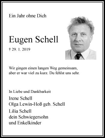 Traueranzeige von Eugen Schell von trauer.extra-tipp-moenchengladbach.de