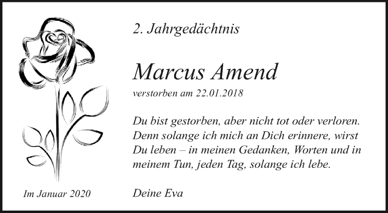  Traueranzeige für Marcus Amend vom 19.01.2020 aus trauer.mein.krefeld.de