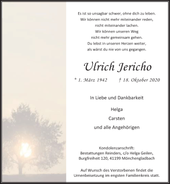 Traueranzeige von 7Ulrich Jericho von trauer.extra-tipp-moenchengladbach.de