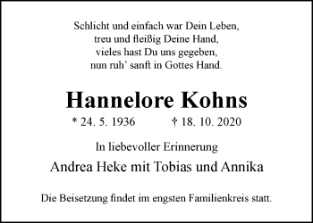 Traueranzeige von Hannelore Kohns von trauer.wuppertaler-rundschau.de