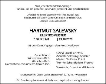 Traueranzeige von Hartmunt Salewsky von trauer.wuppertaler-rundschau.de