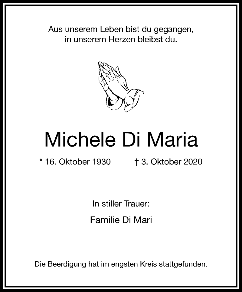 Traueranzeigen von Michele Di Maria Trauer und Gedenken