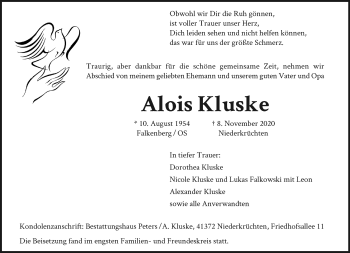 Traueranzeige von Alois Kluske von trauer.extra-tipp-moenchengladbach.de