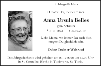 Traueranzeige von Anna Ursula Belles von trauer.mein.krefeld.de