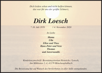 Traueranzeige von Dirk Loesch von trauer.extra-tipp-moenchengladbach.de