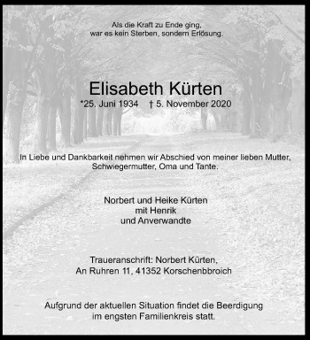 Traueranzeige von Elisabeth Kürten von trauer.extra-tipp-moenchengladbach.de