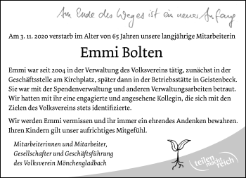 Traueranzeige von Emmi Bolten von trauer.extra-tipp-moenchengladbach.de