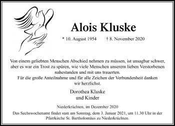 Traueranzeige von Alois Kluske von trauer.extra-tipp-moenchengladbach.de