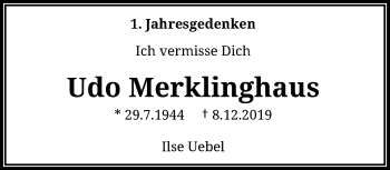 Traueranzeige von Udo Merklinghaus von trauer.wuppertaler-rundschau.de