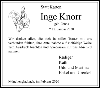 Traueranzeige von Inge Knorr von trauer.extra-tipp-moenchengladbach.de