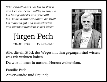 Traueranzeige von Jürgen Pech von trauer.mein.krefeld.de