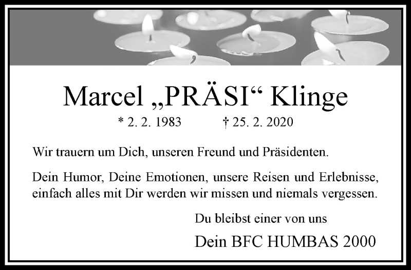  Traueranzeige für Marcel Klinge vom 01.03.2020 aus trauer.extra-tipp-moenchengladbach.de