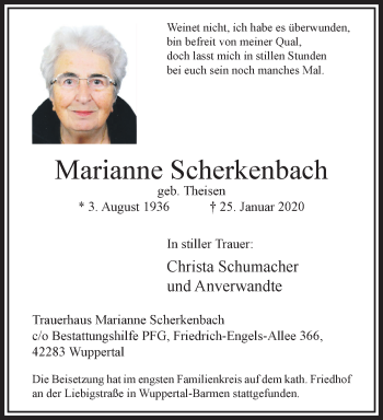 Traueranzeige von Marianne Scherkenbach von trauer.wuppertaler-rundschau.de
