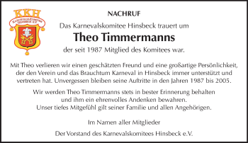 Traueranzeige von Theo Timmermanns von trauer.extra-tipp-moenchengladbach.de