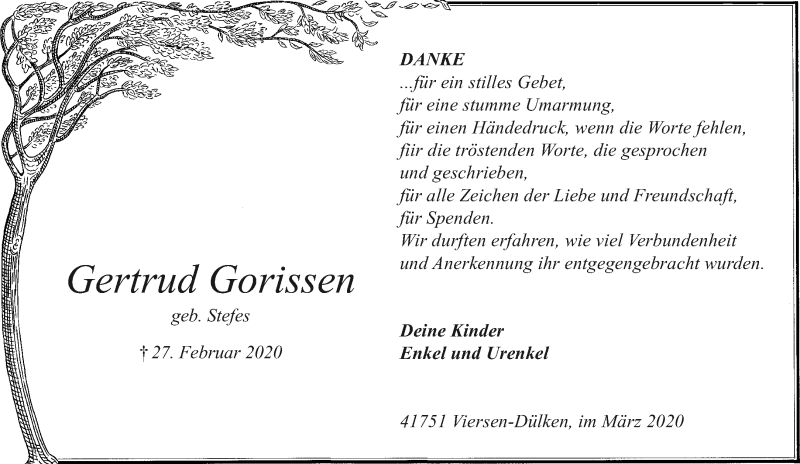 Traueranzeige für Gertrud Gorissen vom 22.03.2020 aus trauer.extra-tipp-moenchengladbach.de