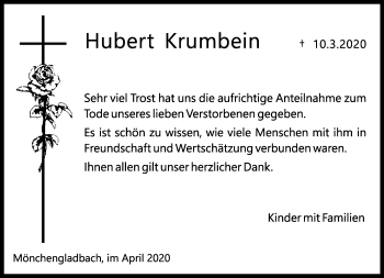Traueranzeige von Hubert Krumbein von trauer.extra-tipp-moenchengladbach.de