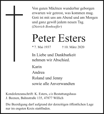 Traueranzeige von Peter Esters von trauer.extra-tipp-moenchengladbach.de