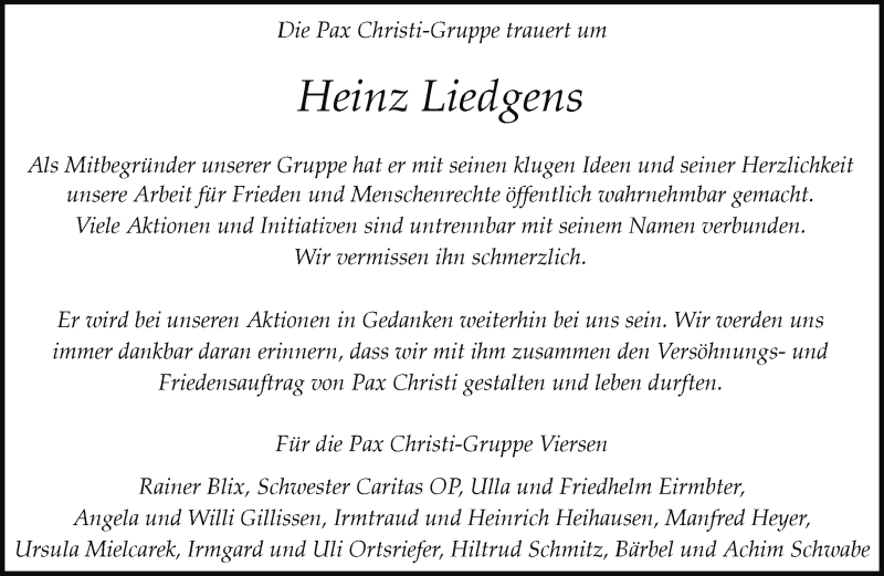  Traueranzeige für Heinz Liedgens vom 26.04.2020 aus trauer.extra-tipp-moenchengladbach.de