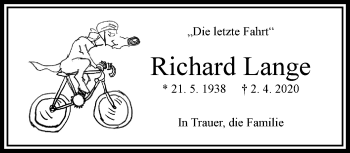 Traueranzeige von Richard Lange von trauer.wuppertaler-rundschau.de